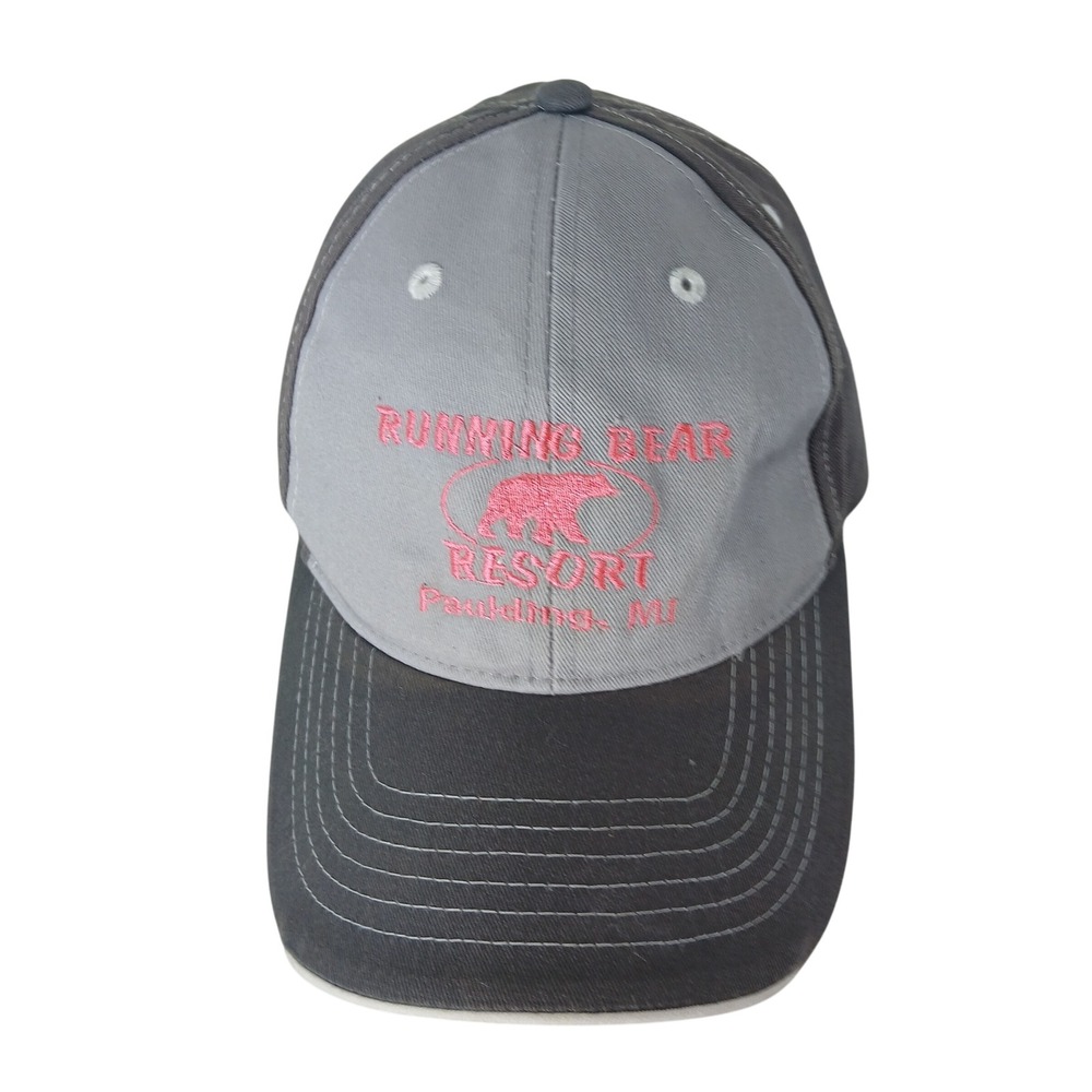 Running Bear Resort Gray Pink Sportsman Hat Cap Adjustable‎ Pontaluna MI